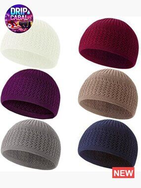 6 Pack Stretchy Skull Caps Cotton Knit Beanie Hats for Men Women